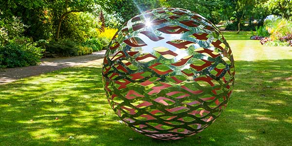 Garden Sphere Sculpture: Black Stone Outdoor Spheres with Stainless